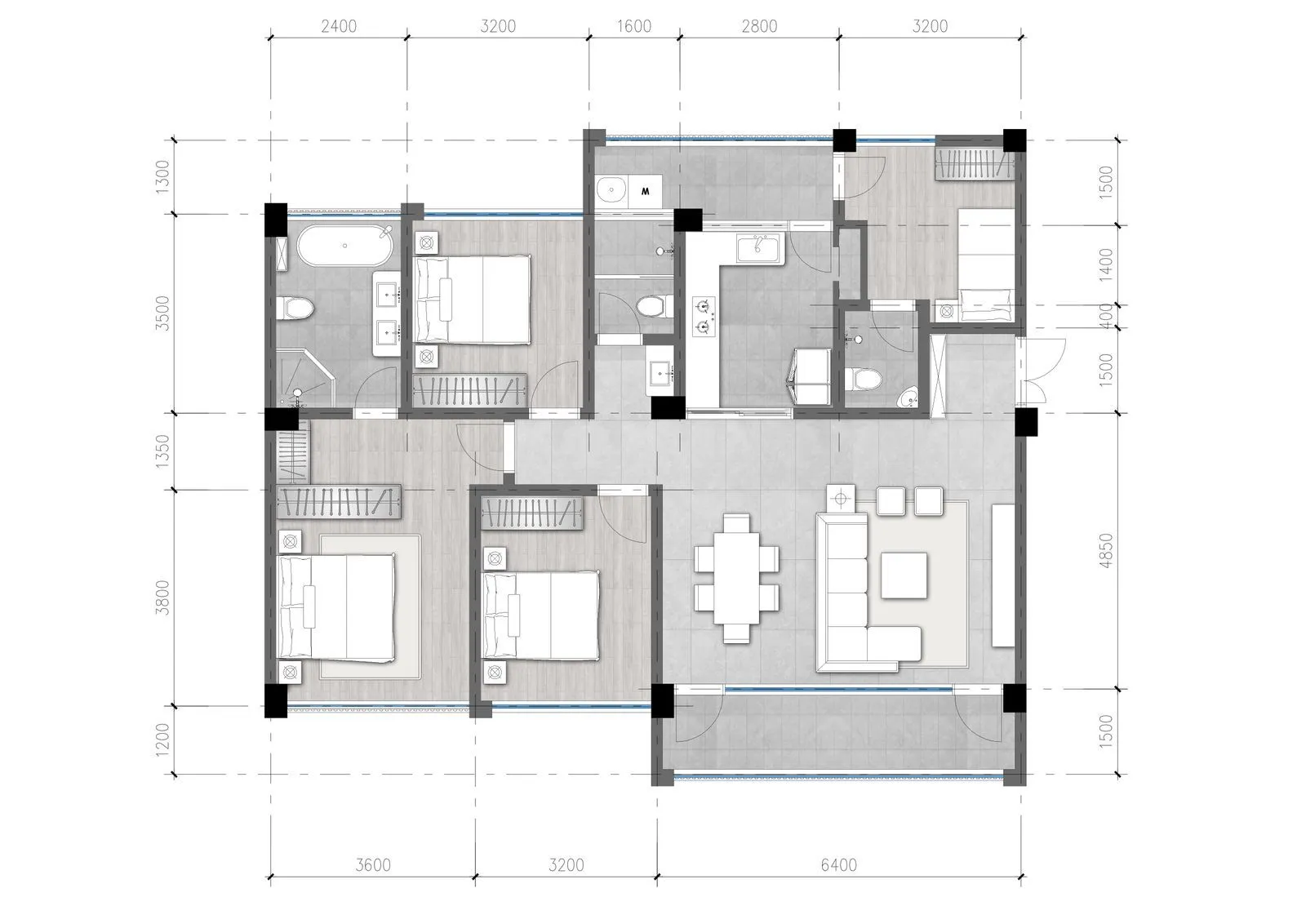3BR + DSQ Floor Plan